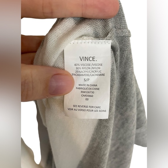 Vince Longline Sweater Viscose Cashmere Blend Long Sleeve White Grey Sz Small - Picture 9 of 11